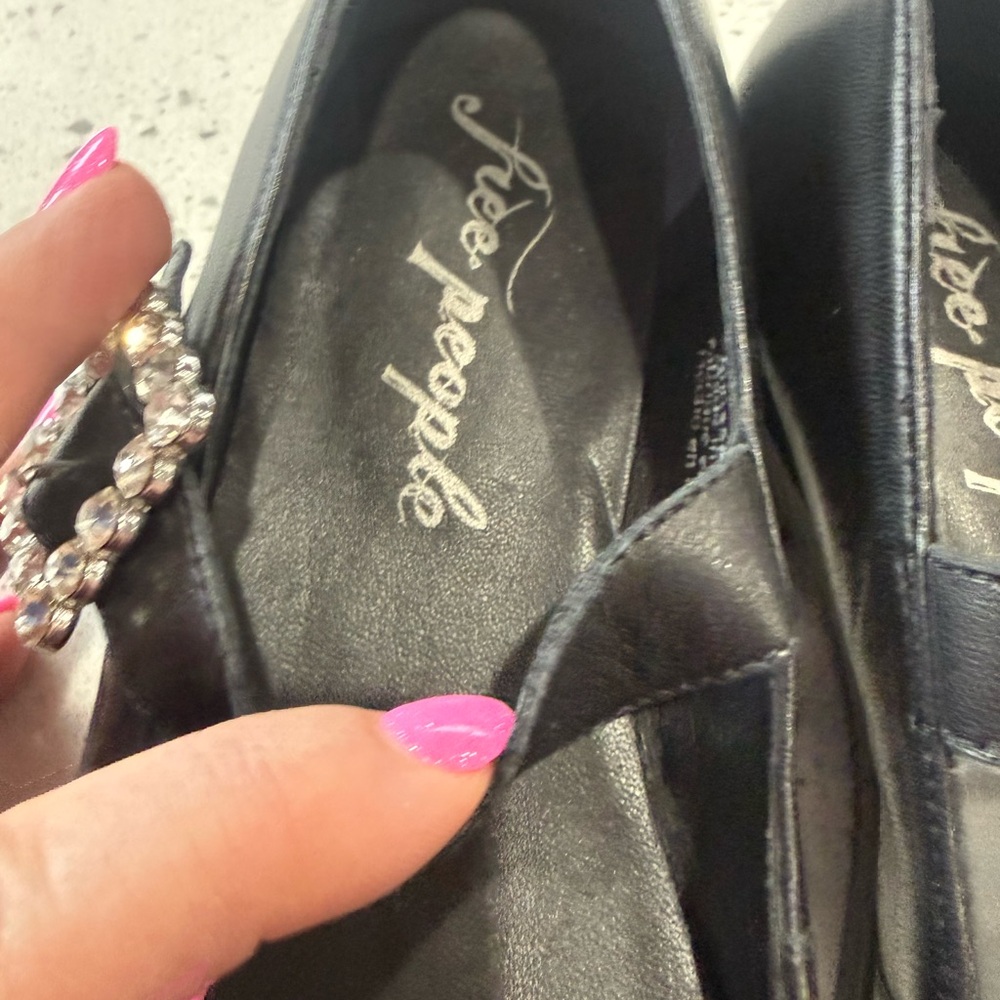 Free People Rumor Diamanté Black Mary Jane Flats Rhinestone Buckle Accent 6.5 - Picture 6 of 13
